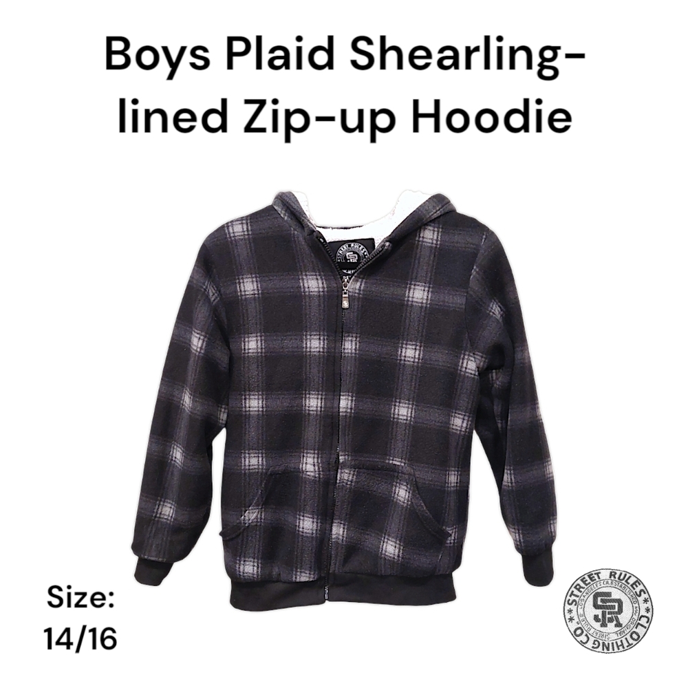 Boys Plaid Shearling-lined Zip-up Hoodie